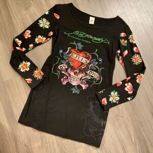 Ed Hardy Bedazzled Skull Black Long Sleeve with